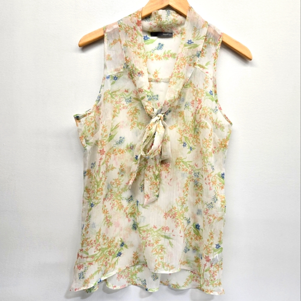 Smart Set Womens Sheer Floral Sleevless Blouse